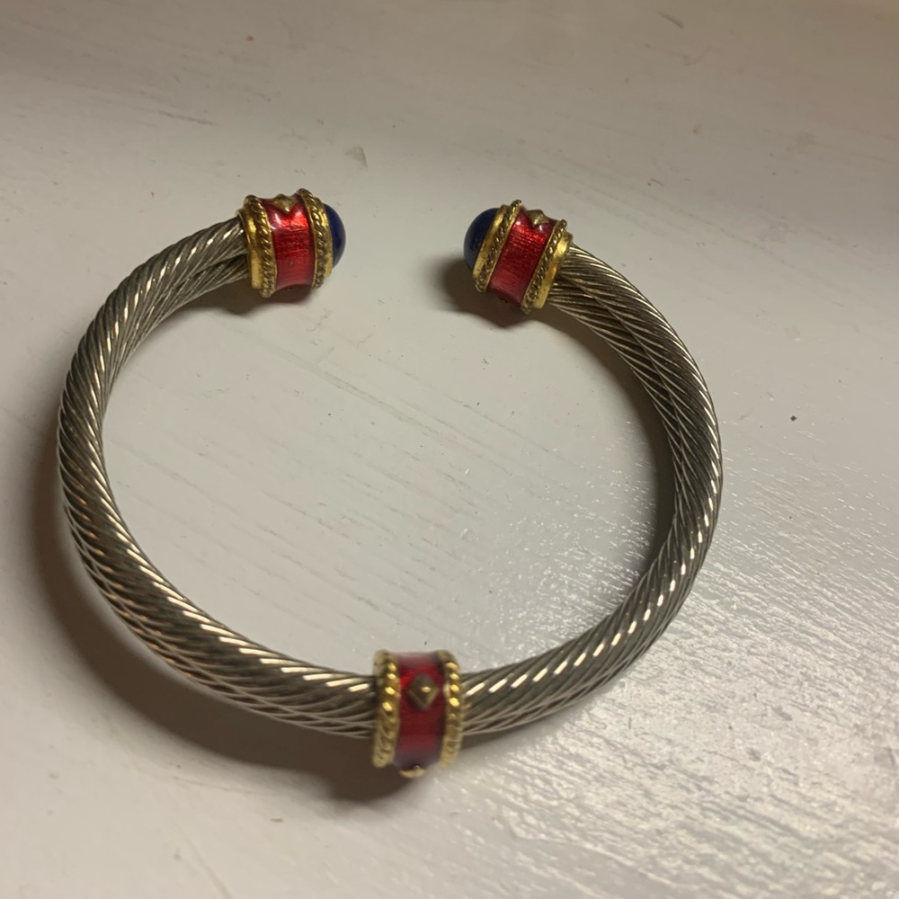 Elegant Silver and Red Cable Bracelet